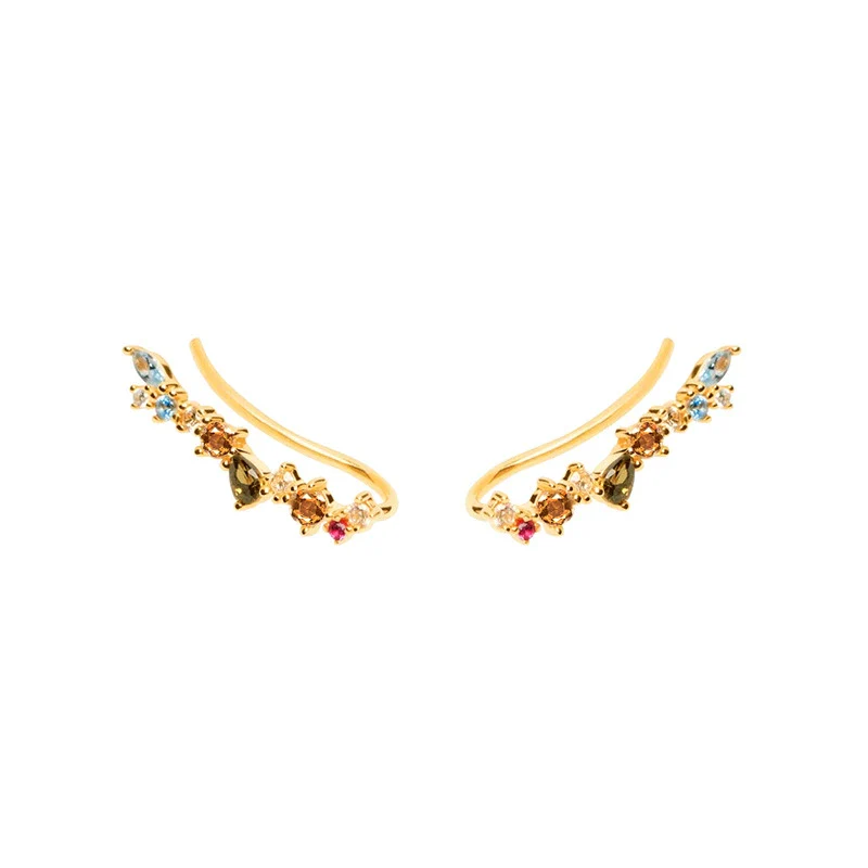 Wholesale Women's Fashion Small Fresh Geometric Multicolor Zircon Earrings Silver Needle Copper - Image 2