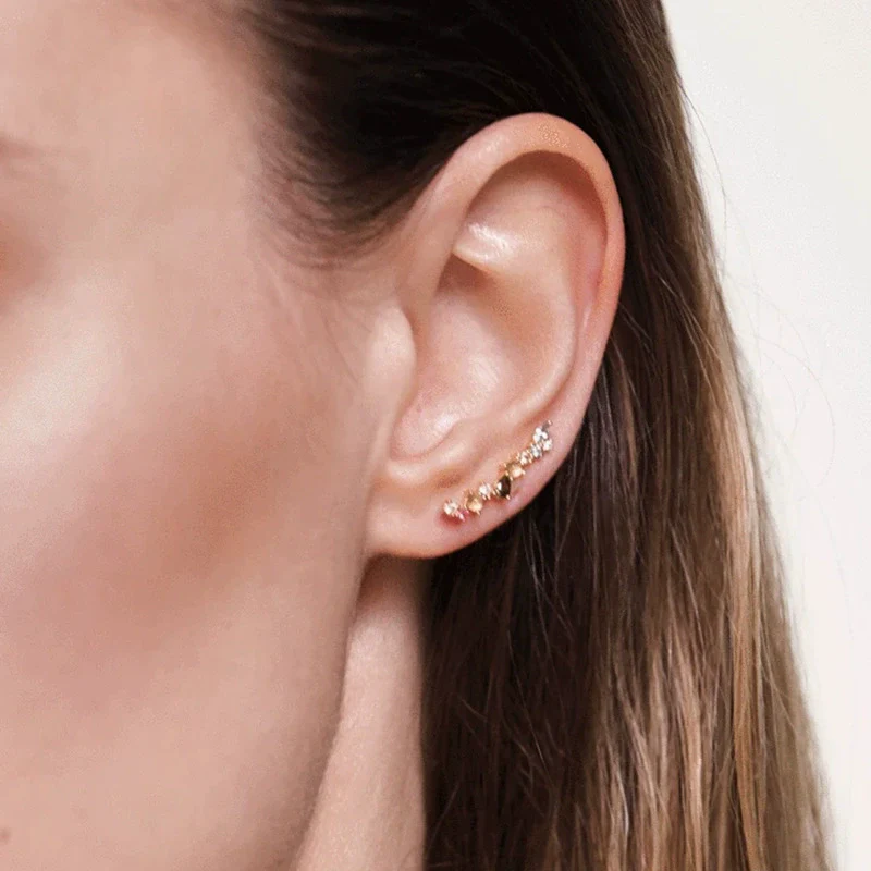 Wholesale Women's Fashion Small Fresh Geometric Multicolor Zircon Earrings Silver Needle Copper - Image 3
