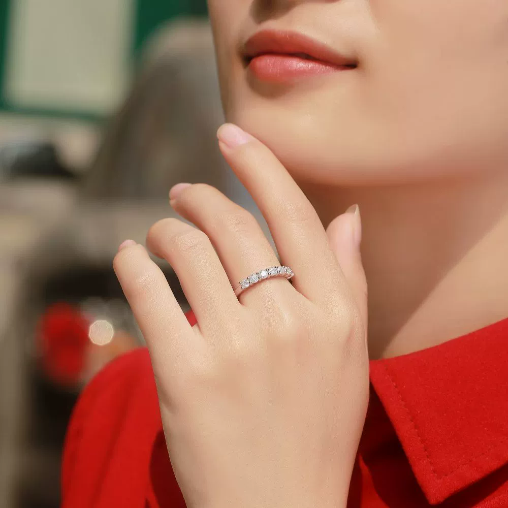 Wholesale Women's Fashion Stacked Ring S925 Silver Moissanite Inlay Geometric Style