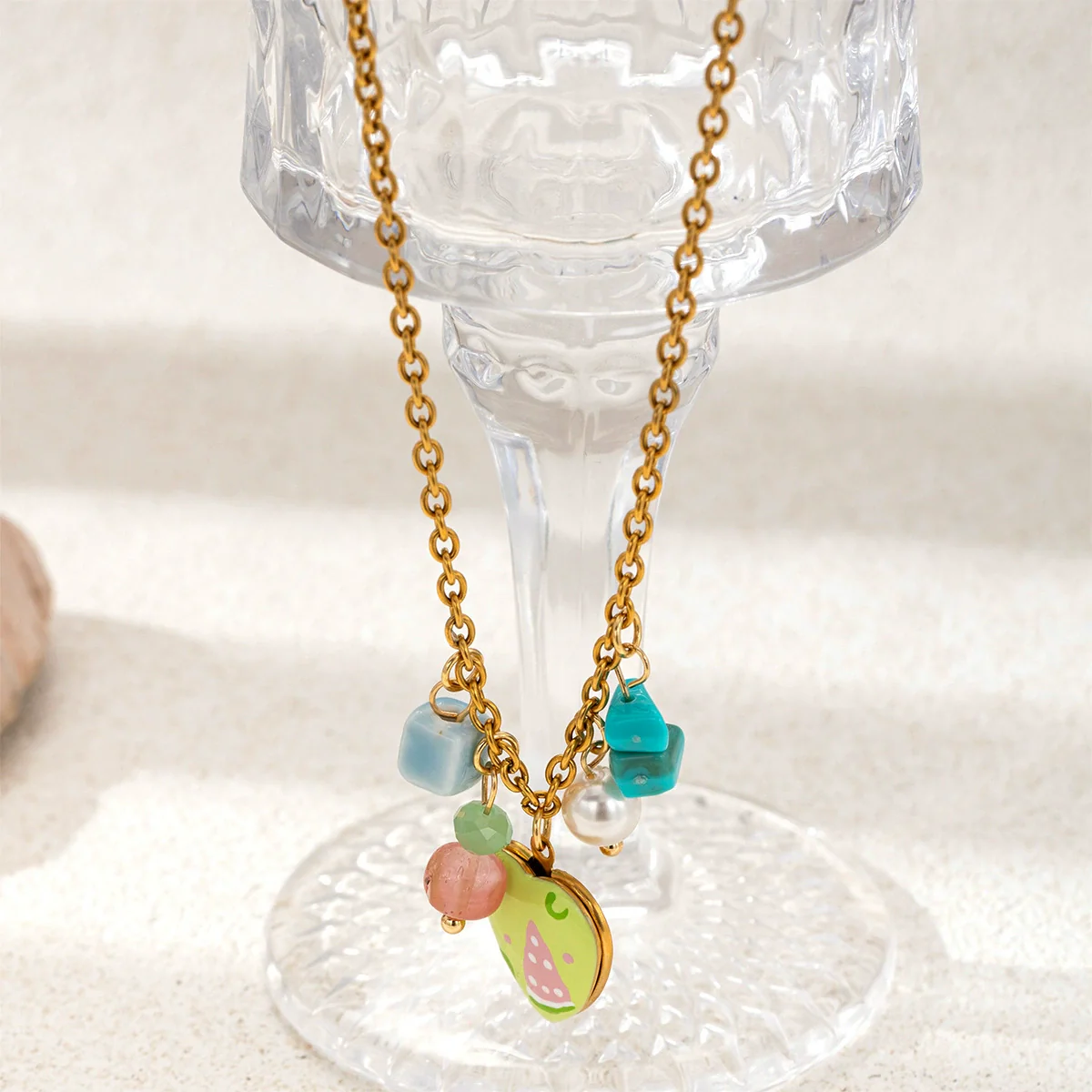 Wholesale Women's Fashion Stainless Steel And Titanium Steel Electroplated Heart Oil Drop Pendant Sweater Chain Necklace In Ins And Minimalist Style