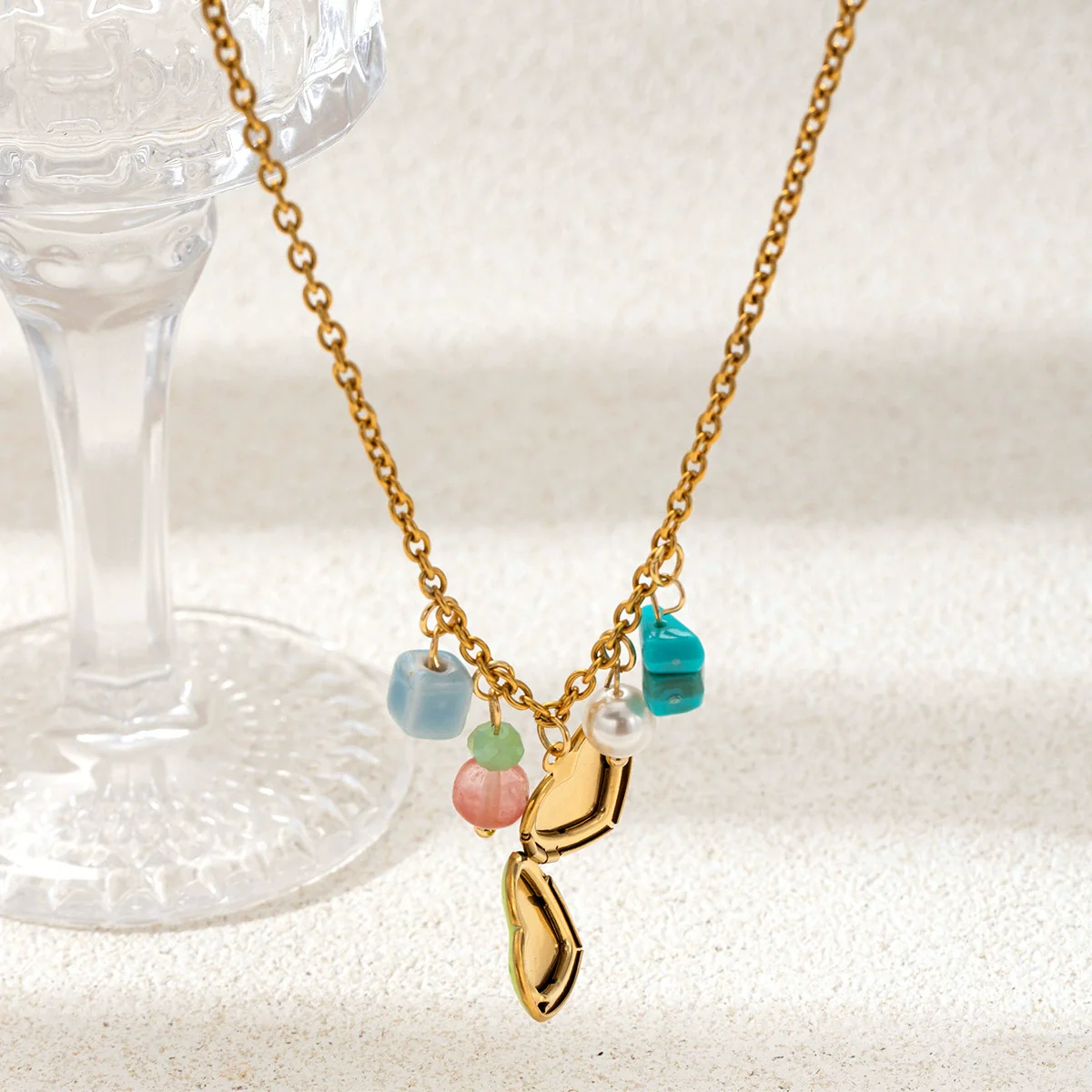 Wholesale Women's Fashion Stainless Steel And Titanium Steel Electroplated Heart Oil Drop Pendant Sweater Chain Necklace In Ins And Minimalist Style - Image 2