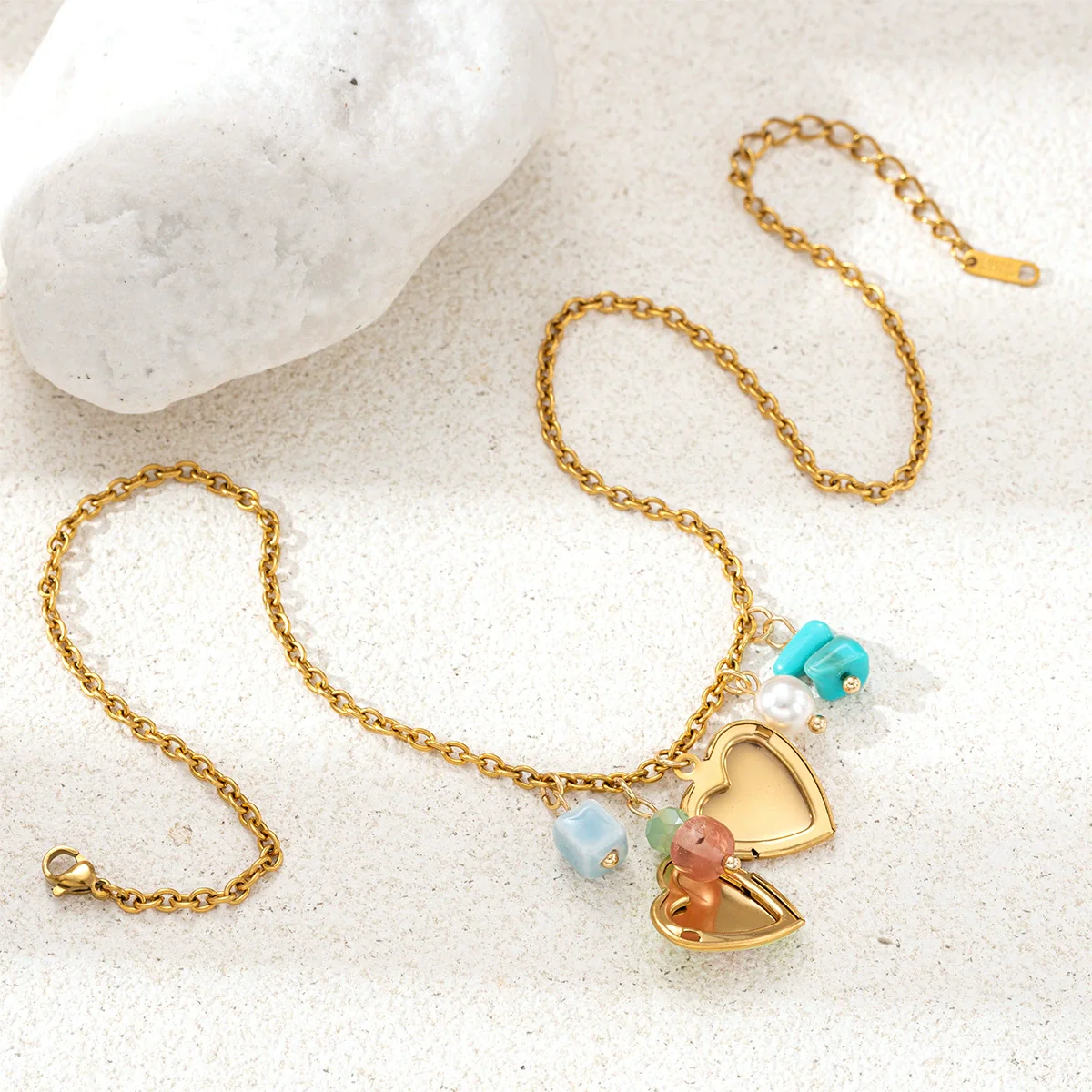 Wholesale Women's Fashion Stainless Steel And Titanium Steel Electroplated Heart Oil Drop Pendant Sweater Chain Necklace In Ins And Minimalist Style - Image 3