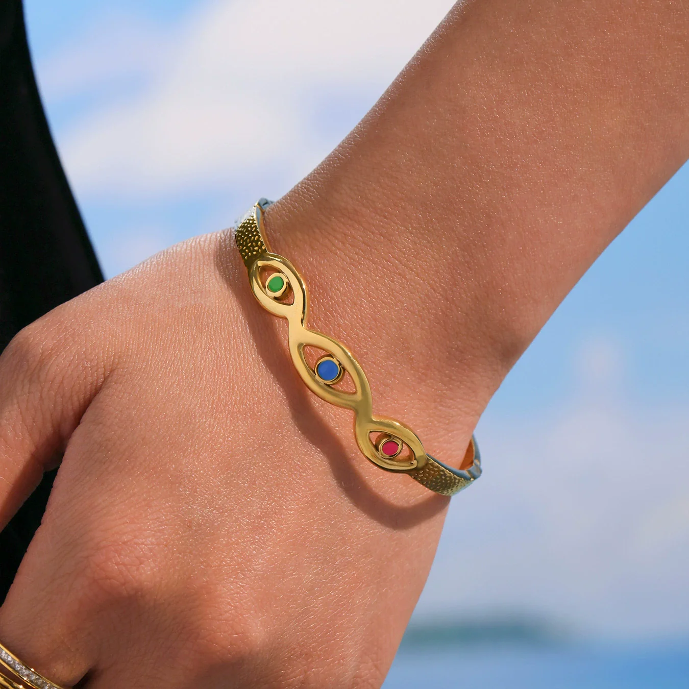 Wholesale Women's Fashion Stainless Steel And Titanium Steel Enamel Glaze Electroplated Ferris Wheel And Devil's Eye Ring And Bracelet - Image 3