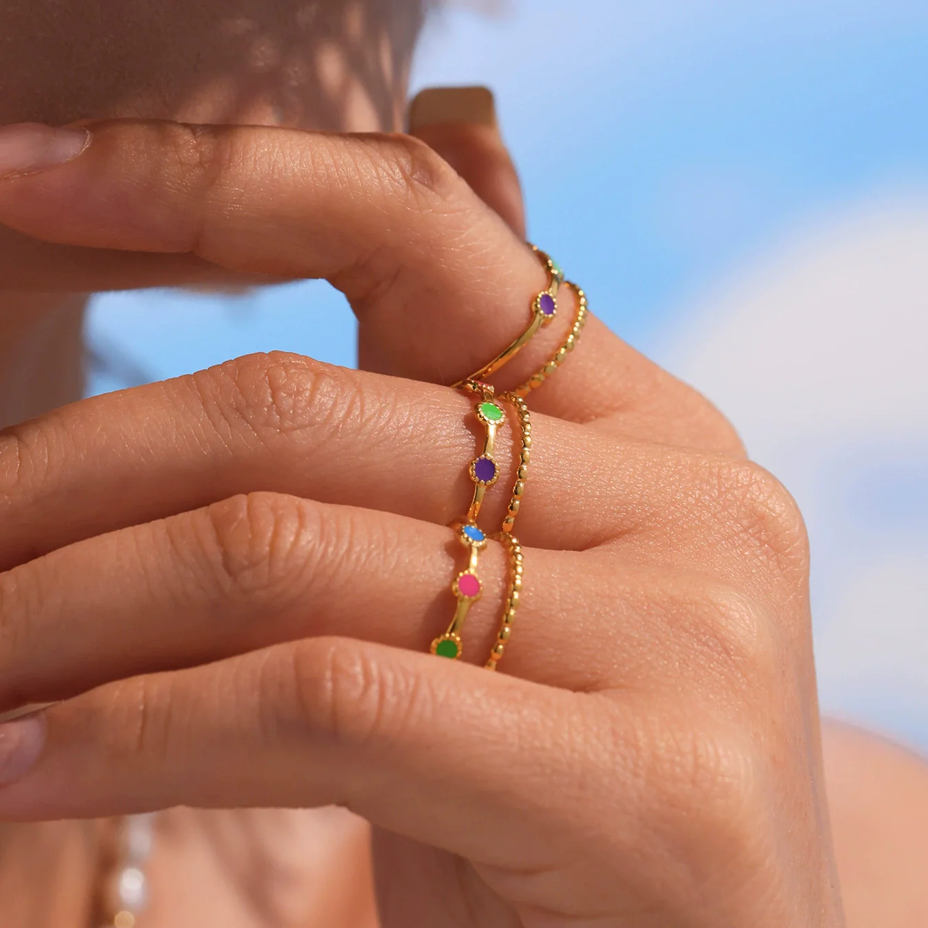 Wholesale Women's Fashion Stainless Steel And Titanium Steel Enamel Glaze Electroplated Ferris Wheel And Devil's Eye Ring And Bracelet - Image 4