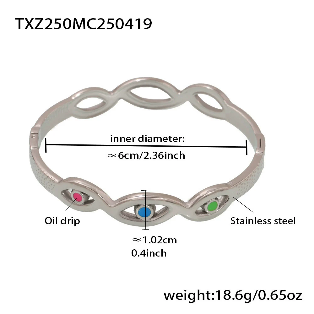 Wholesale Women's Fashion Stainless Steel And Titanium Steel Enamel Glaze Electroplated Ferris Wheel And Devil's Eye Ring And Bracelet - Image 6