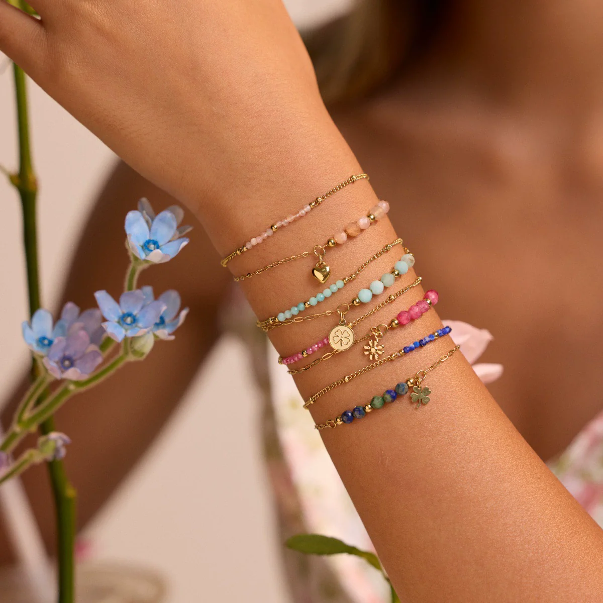 Wholesale Women's Fashion Stainless Steel Electroplated Natural Stone Bead String Bracelet - Image 2