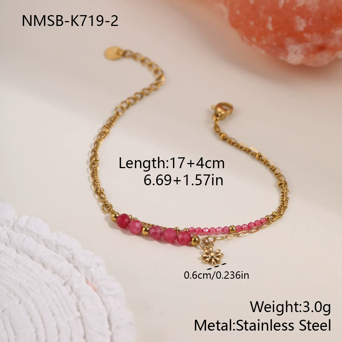 Wholesale Women's Fashion Stainless Steel Electroplated Natural Stone Bead String Bracelet - Image 7