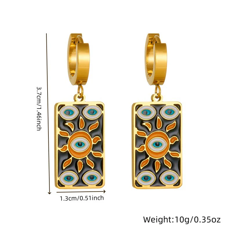 Wholesale Women's Fashion Stainless Steel Necklace And Earrings Set With Sun Devil's Eye Square Pendant And Stars Sun And Moon Clouds Cosmic Pattern Electroplated - Image 4