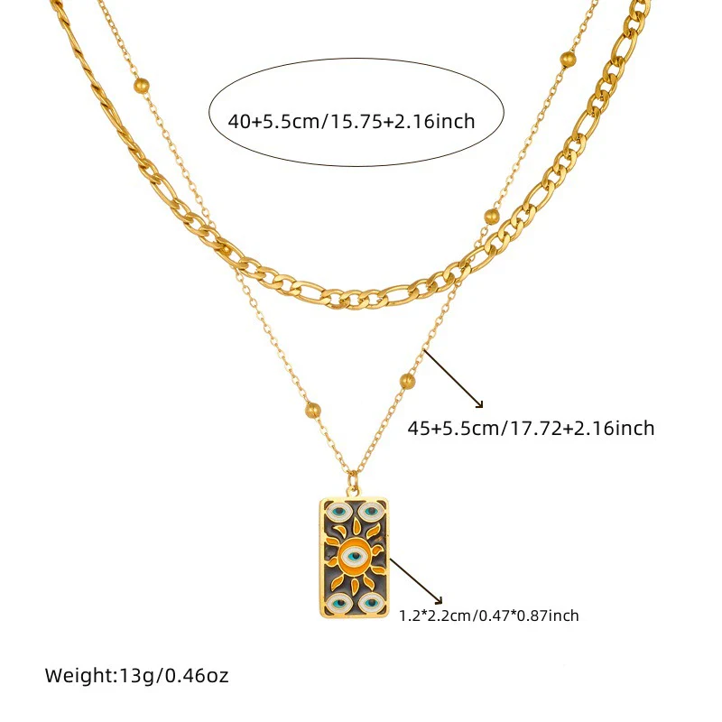 Wholesale Women's Fashion Stainless Steel Necklace And Earrings Set With Sun Devil's Eye Square Pendant And Stars Sun And Moon Clouds Cosmic Pattern Electroplated - Image 5