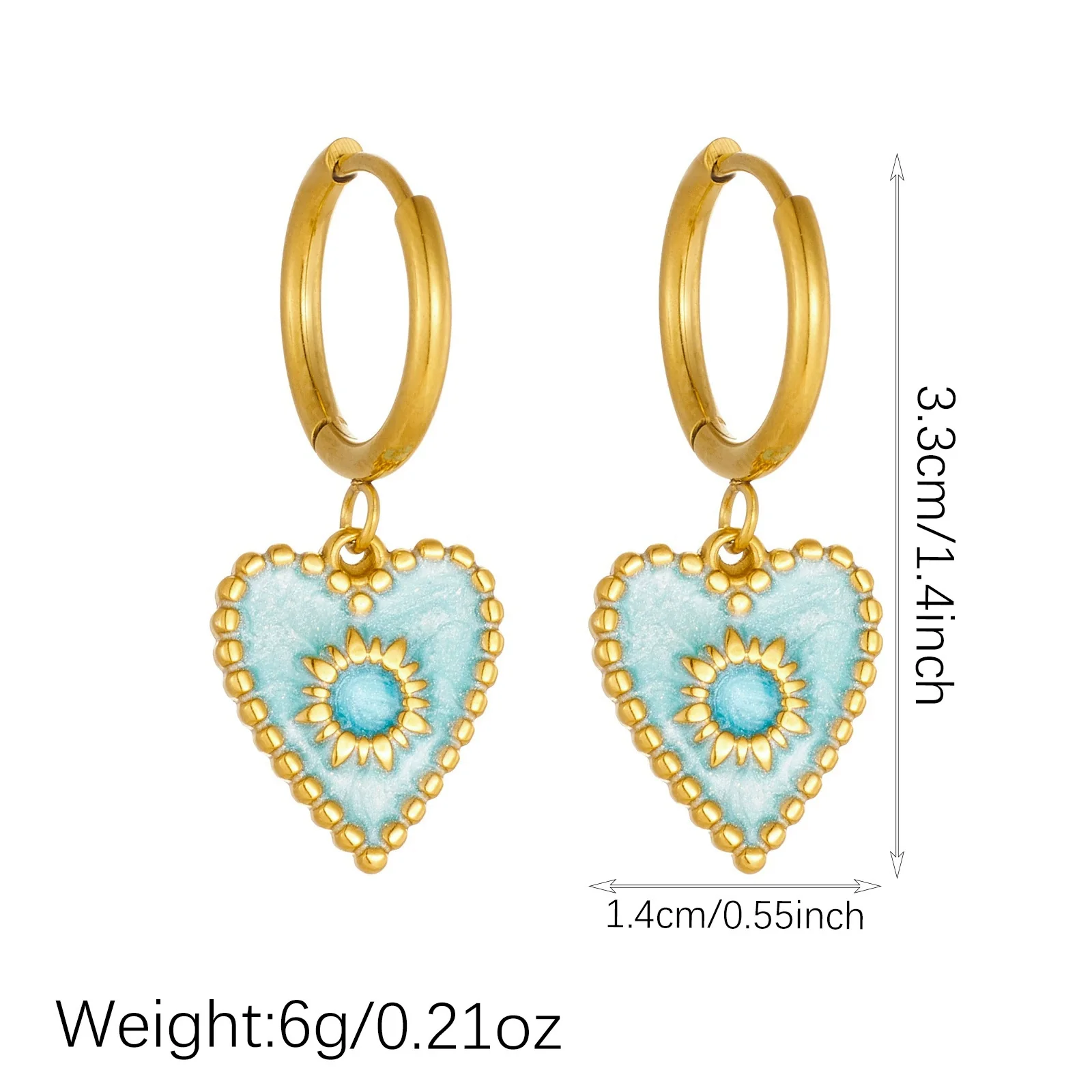 Wholesale Women's Fashionable Blue Heartshaped Goldplated Stainless Steel Earrings - Image 4