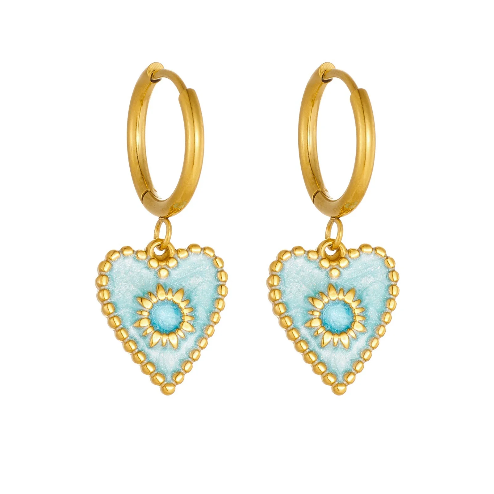 Wholesale Women's Fashionable Blue Heartshaped Goldplated Stainless Steel Earrings - Image 5