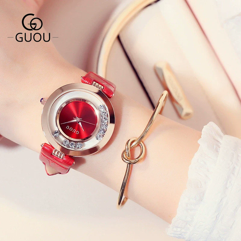 Wholesale Women's Fashionable Elegant Rhinestone Quartz Watch With Genuine Leather Strap And Alloy Case - Image 10