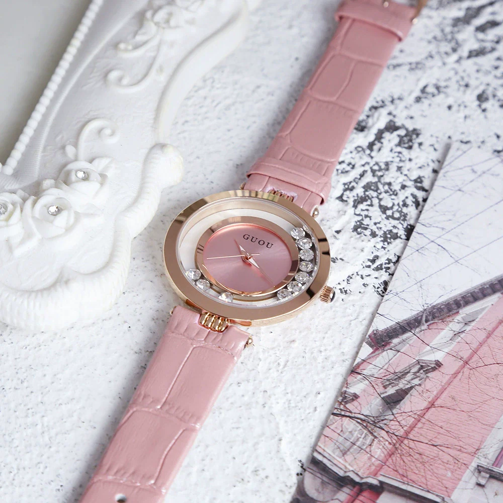 Wholesale Women's Fashionable Elegant Rhinestone Quartz Watch With Genuine Leather Strap And Alloy Case - Image 4