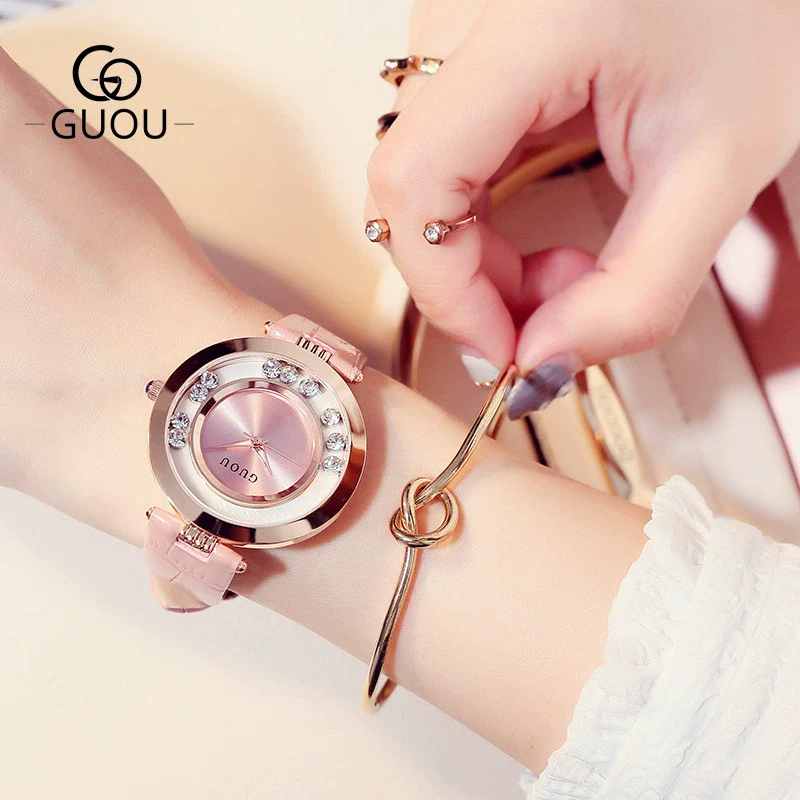 Wholesale Women's Fashionable Elegant Rhinestone Quartz Watch With Genuine Leather Strap And Alloy Case - Image 8