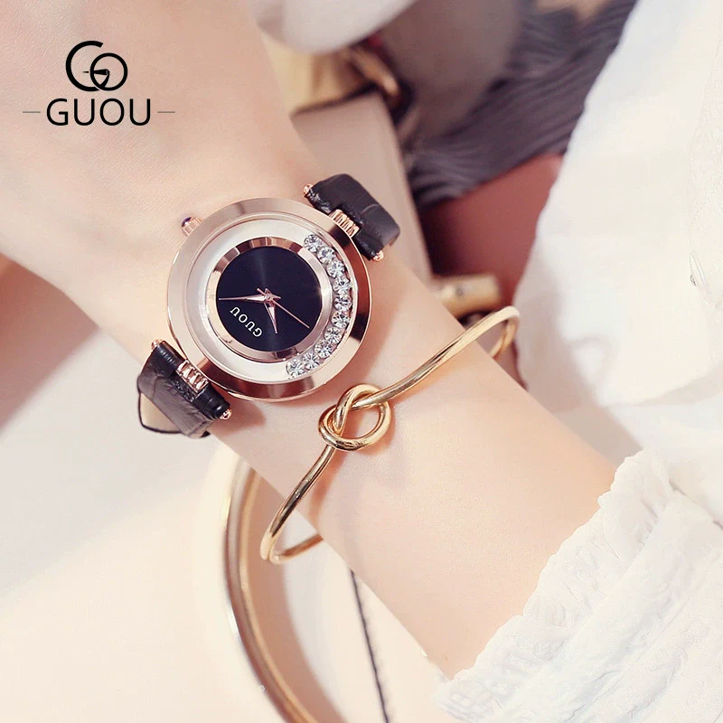 Wholesale Women's Fashionable Elegant Rhinestone Quartz Watch With Genuine Leather Strap And Alloy Case - Image 9