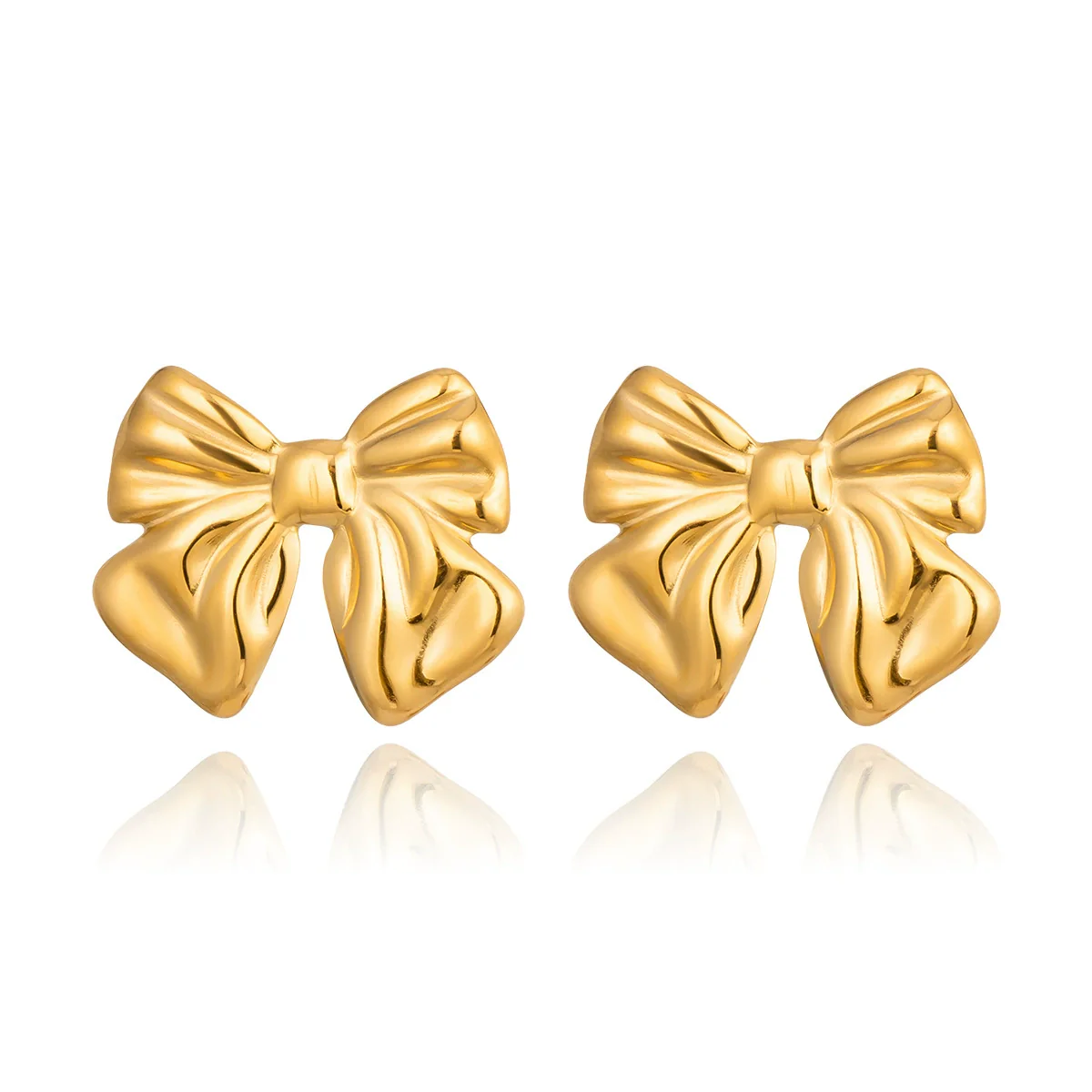 Wholesale Women's Fashionable Exquisite Gold Bow Tie Pleated Earrings Stainless Steel Pvd Furnace Vacuum Real Gold Plated - Image 5