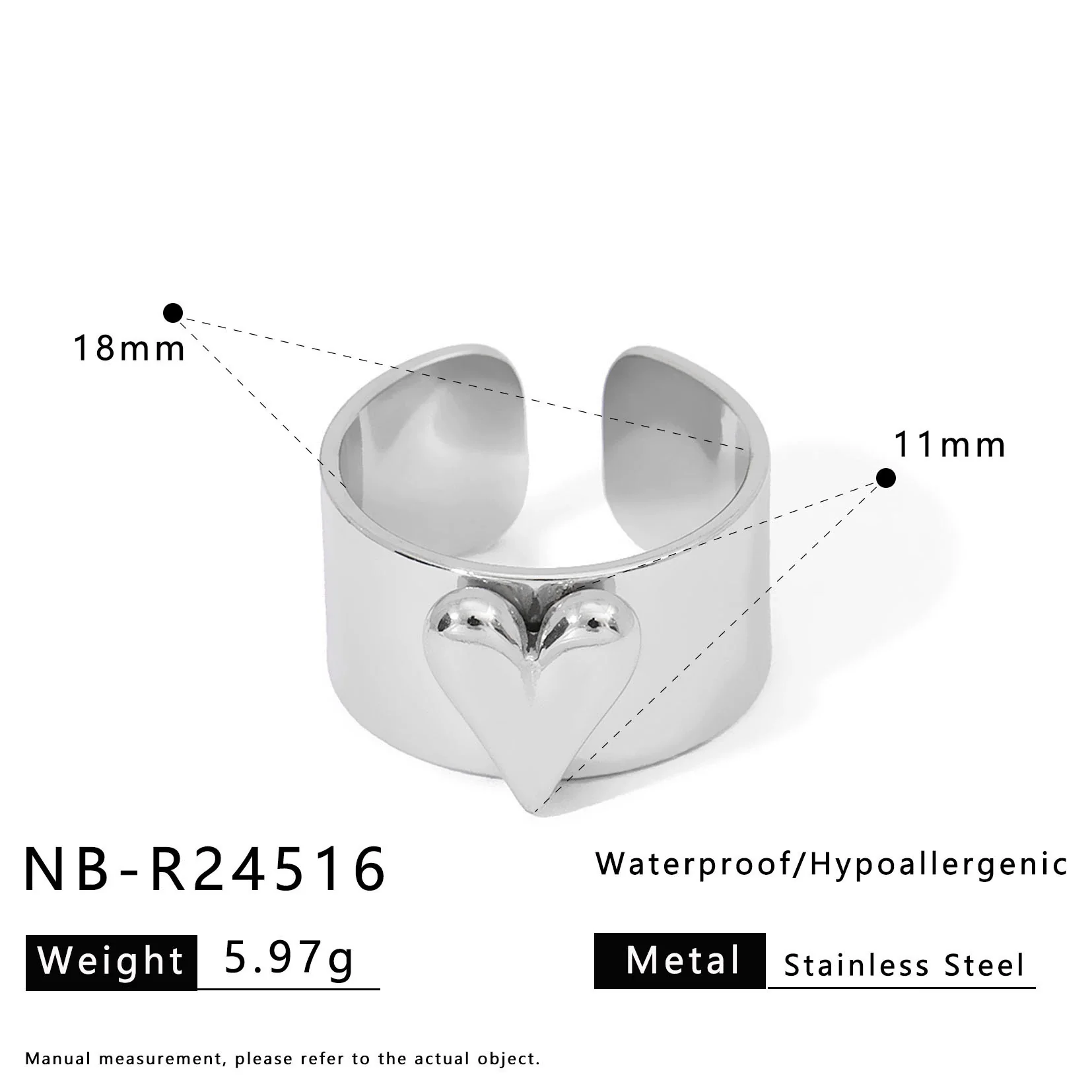 Wholesale Women's Fashionable Geometric Heartshaped Stainless Steel 18K Goldplated Ring - Image 9