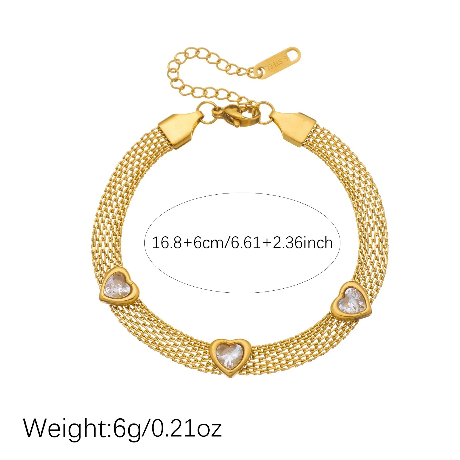 Wholesale Women's Fashionable Heartshaped Gold Plated Stainless Steel Jewelry Bracelet - Image 4