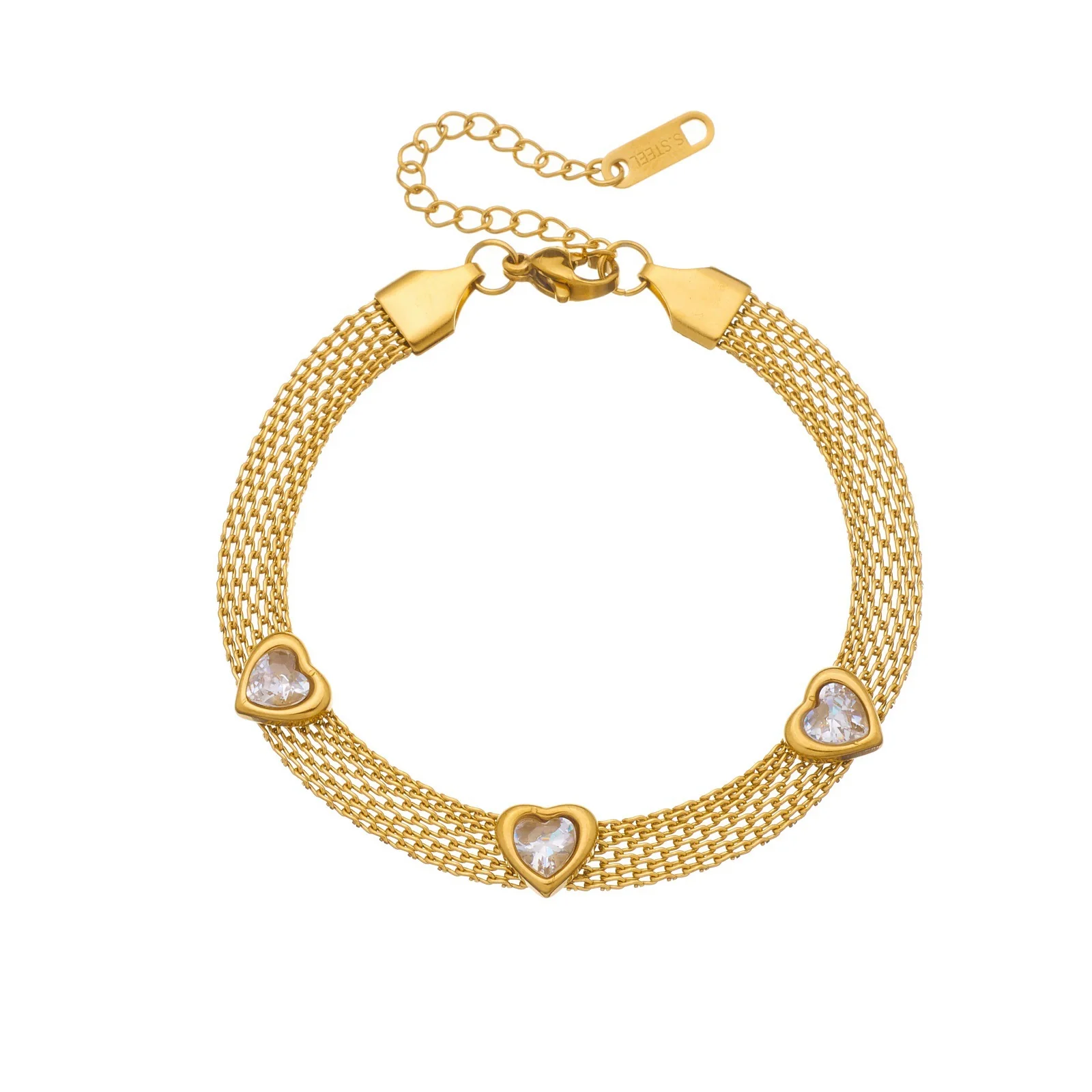 Wholesale Women's Fashionable Heartshaped Gold Plated Stainless Steel Jewelry Bracelet - Image 5