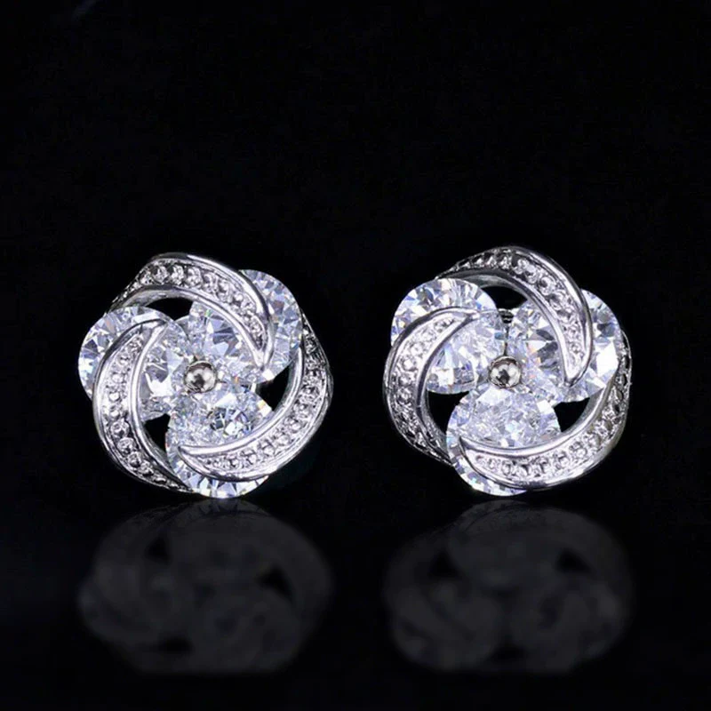 Wholesale Women's Fashionable Mix And Match Colorful Zircon Earrings Copper Geometric Flower Style With Diamond Treatment - Image 3