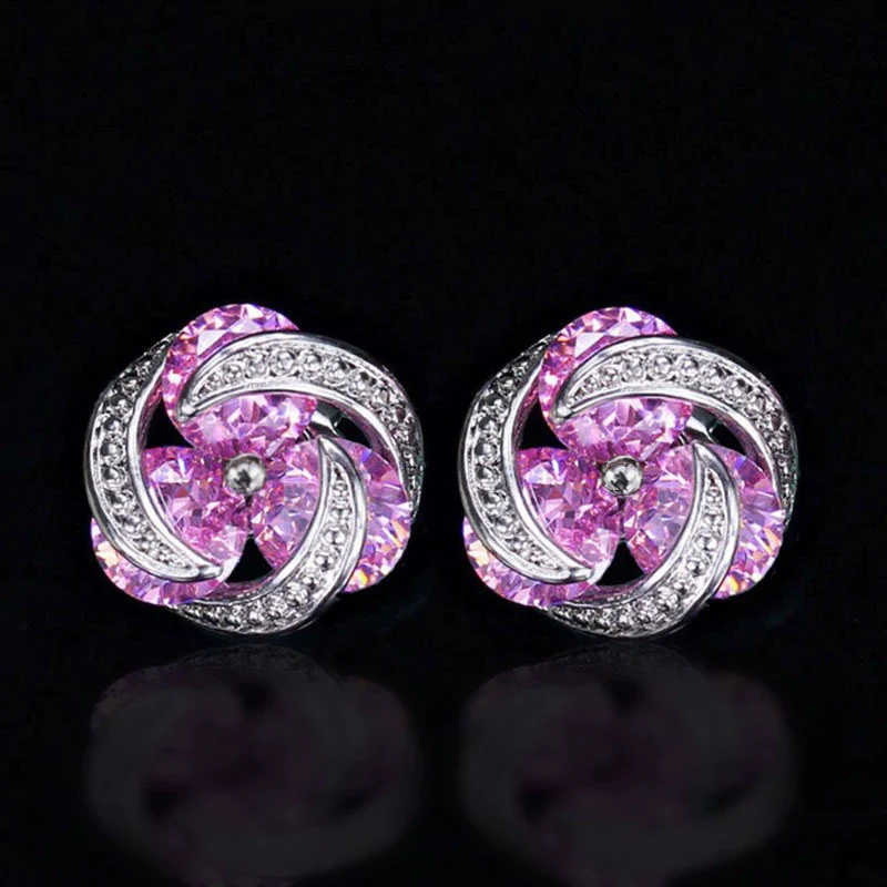 Wholesale Women's Fashionable Mix And Match Colorful Zircon Earrings Copper Geometric Flower Style With Diamond Treatment - Image 4
