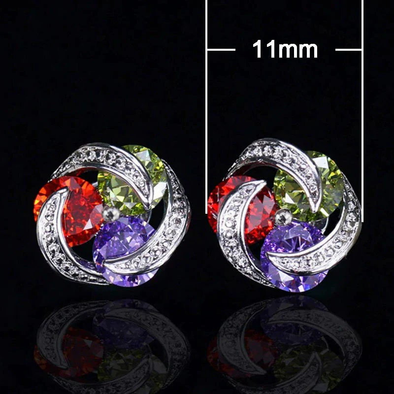 Wholesale Women's Fashionable Mix And Match Colorful Zircon Earrings Copper Geometric Flower Style With Diamond Treatment - Image 5