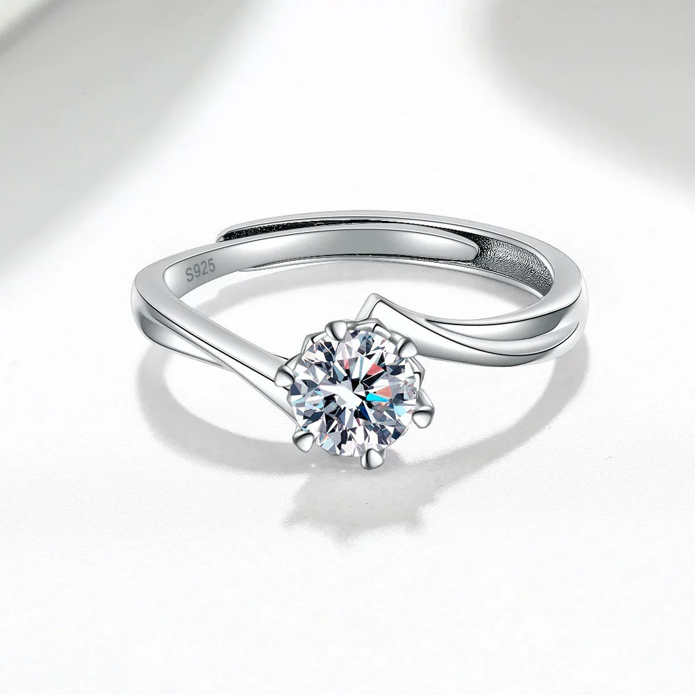 Wholesale Women's Fashionable S925 Sterling Silver Geometric Open Ring With Four Claw Inlaid Diamond And Electroplating Treatment - Image 3
