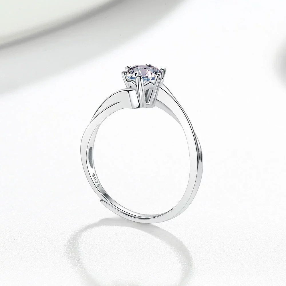 Wholesale Women's Fashionable S925 Sterling Silver Geometric Open Ring With Four Claw Inlaid Diamond And Electroplating Treatment - Image 4