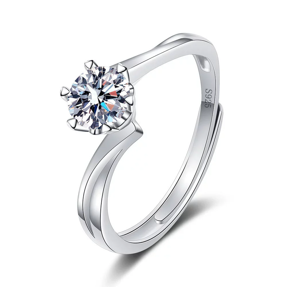 Wholesale Women's Fashionable S925 Sterling Silver Geometric Open Ring With Four Claw Inlaid Diamond And Electroplating Treatment - Image 5