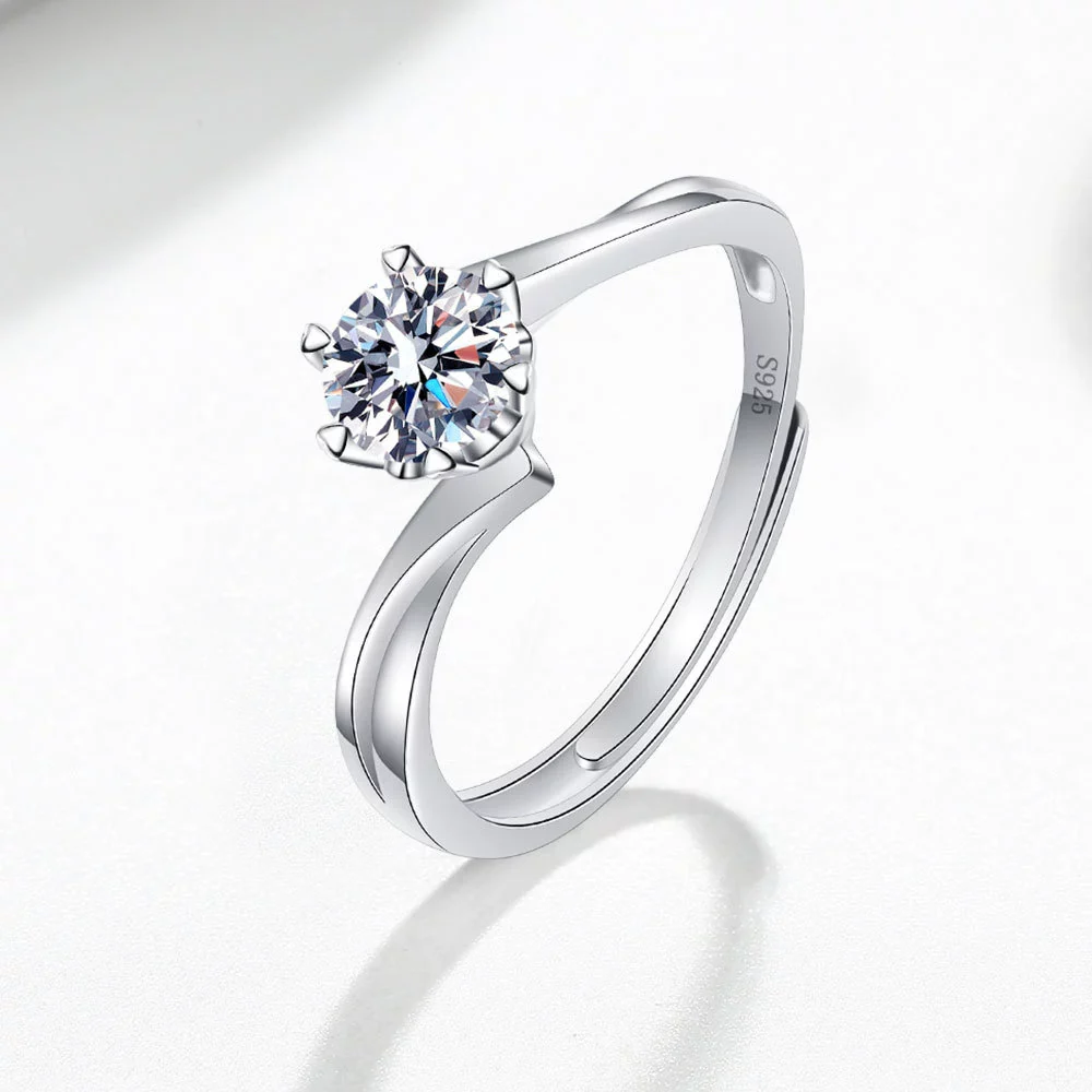 Wholesale Women's Fashionable S925 Sterling Silver Geometric Open Ring With Four Claw Inlaid Diamond And Electroplating Treatment - Image 6