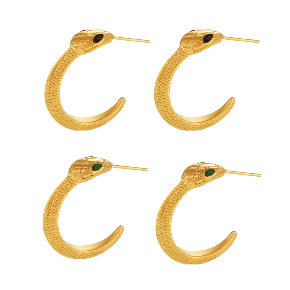 Wholesale Women's Ferris Wheel Frenchstyle Snakeshaped Geometric Green Zircon Stainless Steel Goldplated Earrings - Image 5