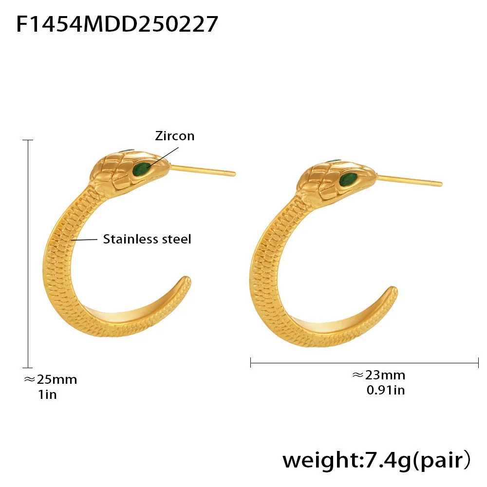 Wholesale Women's Ferris Wheel Frenchstyle Snakeshaped Geometric Green Zircon Stainless Steel Goldplated Earrings - Image 6