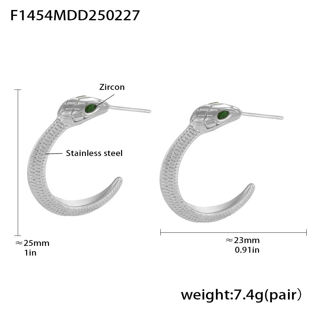 Wholesale Women's Ferris Wheel Frenchstyle Snakeshaped Geometric Green Zircon Stainless Steel Goldplated Earrings - Image 8