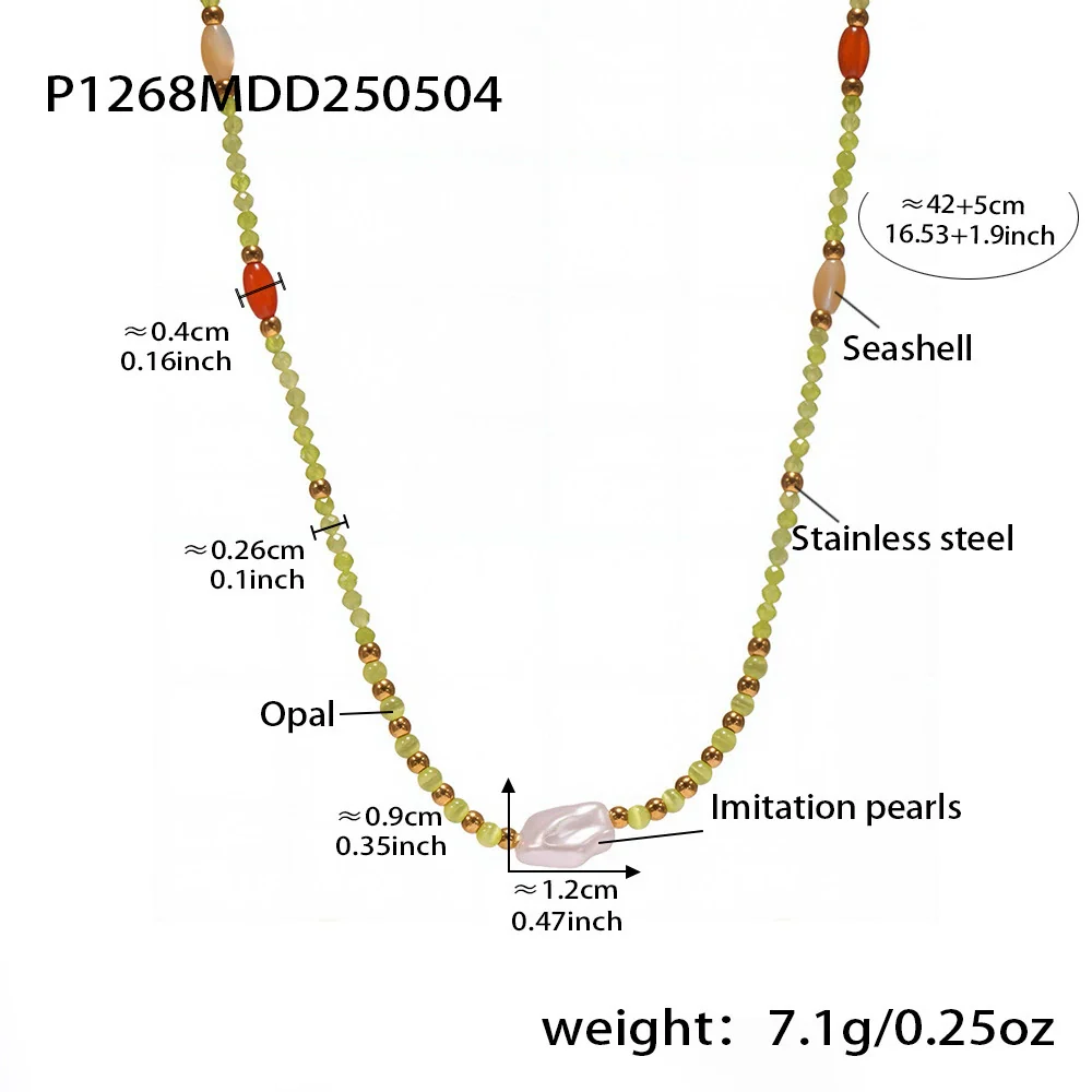 Wholesale Women's Ferris Wheel Retro Stacked Necklace With Natural Stone Cat's Eye Shell Imitation Pearl Geometric Stainless Steel Pendant Electroplated - Image 6