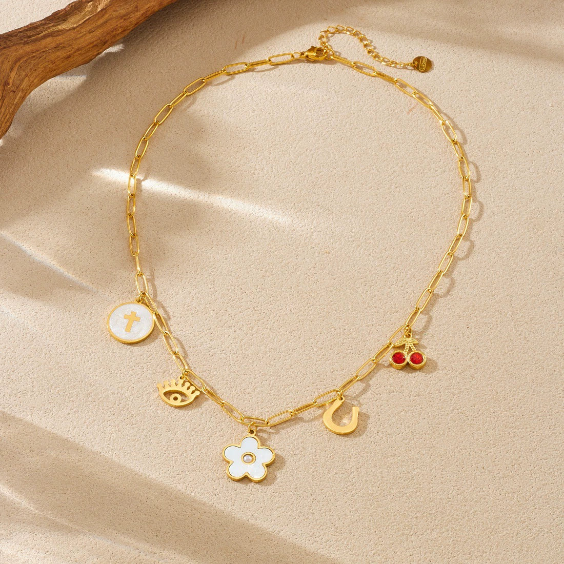 Wholesale Women's Floral Stainless Steel Electroplated Round Cross Pendant Necklace With Diamond Cherry Eye - Image 3