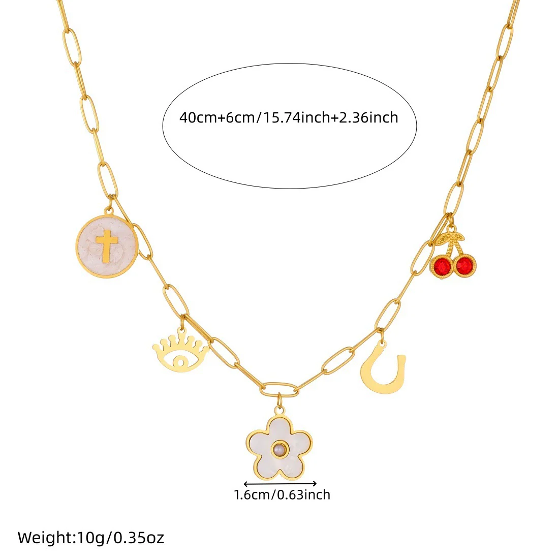 Wholesale Women's Floral Stainless Steel Electroplated Round Cross Pendant Necklace With Diamond Cherry Eye - Image 4
