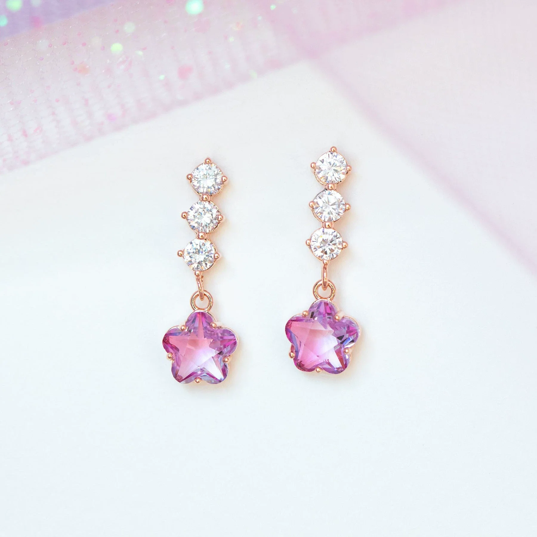 Wholesale Women's Flower Earrings Brass Star Pattern Microinlaid Zircon Diamond Design - Image 4