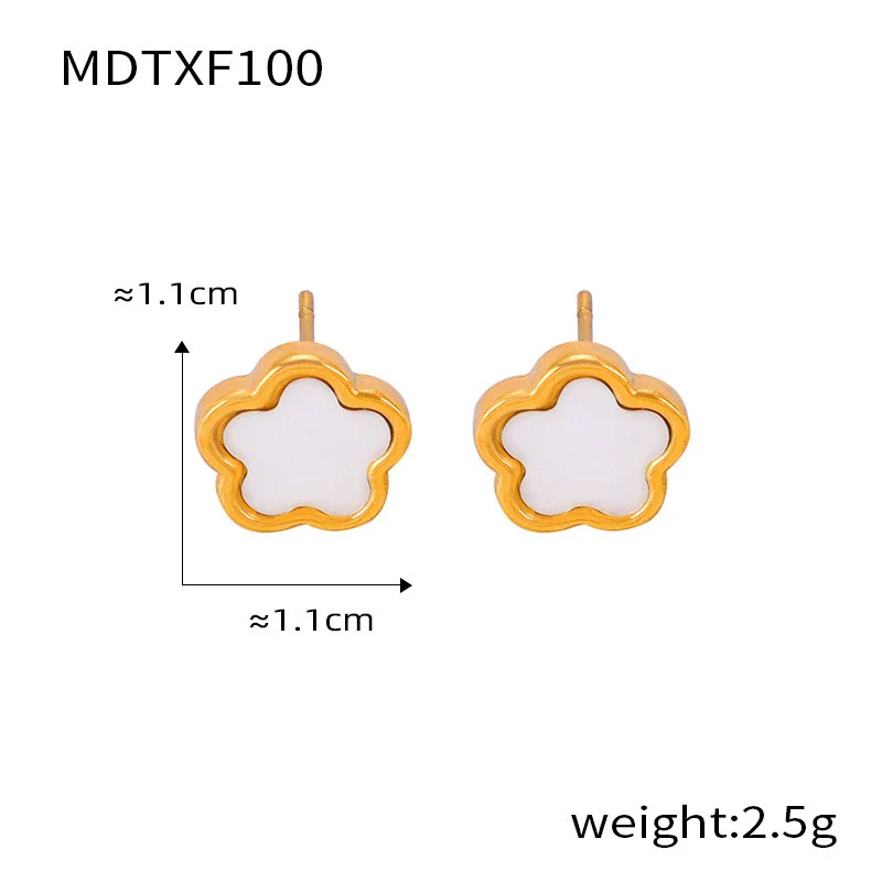 Wholesale Women's Flower Shape Jewelry Set Inlaid With White Sea Shell Acrylic Titanium Steel Ochain Electroplated - Image 10