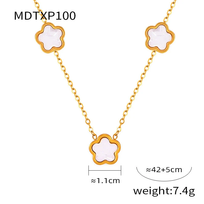 Wholesale Women's Flower Shape Jewelry Set Inlaid With White Sea Shell Acrylic Titanium Steel Ochain Electroplated - Image 14