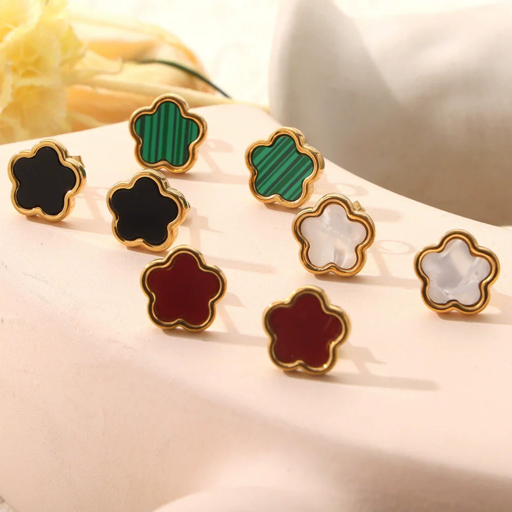Wholesale Women's Flower Shape Jewelry Set Inlaid With White Sea Shell Acrylic Titanium Steel Ochain Electroplated - Image 3