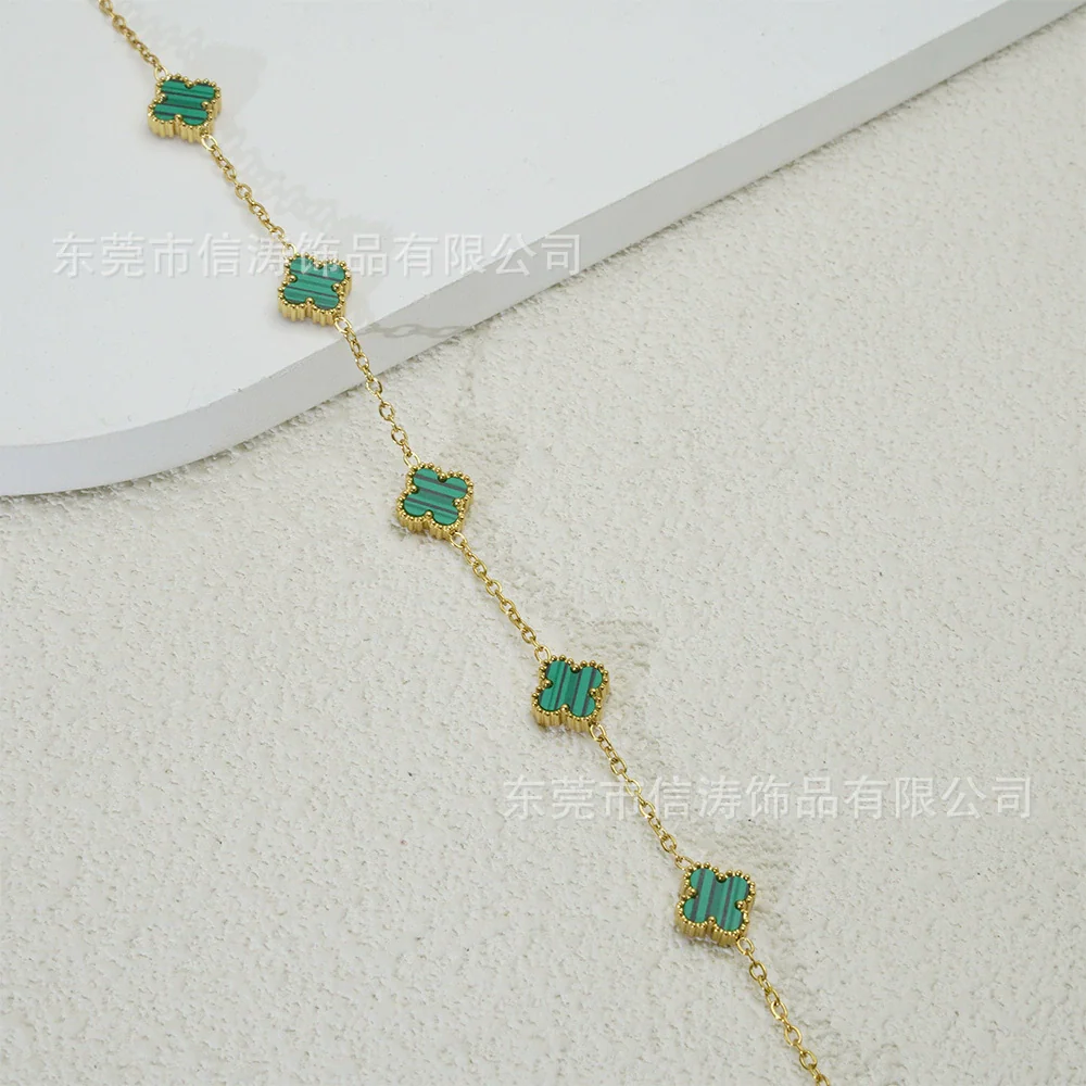 Wholesale Women's Fourleaf Clover Bracelet With Floral And Leaf Patterns Made Of Titanium Steel And Goldplated - Image 13