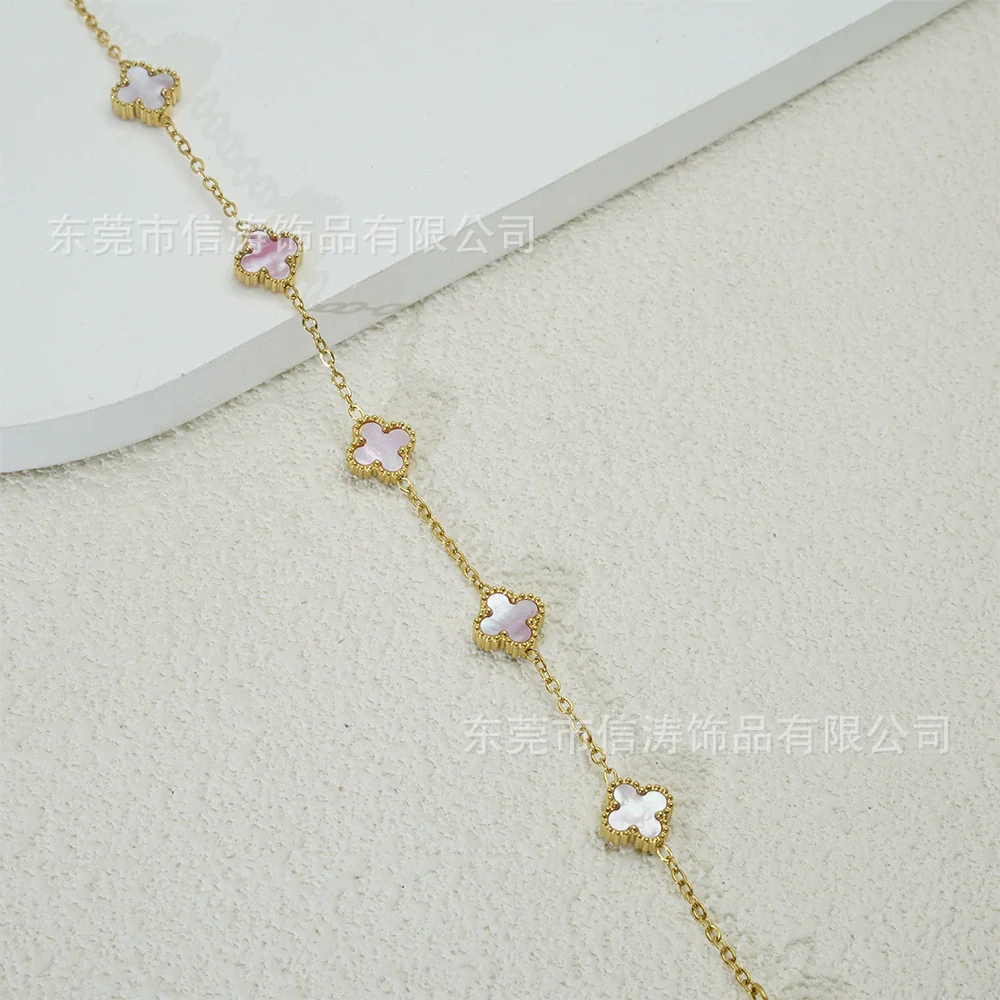 Wholesale Women's Fourleaf Clover Bracelet With Floral And Leaf Patterns Made Of Titanium Steel And Goldplated - Image 6
