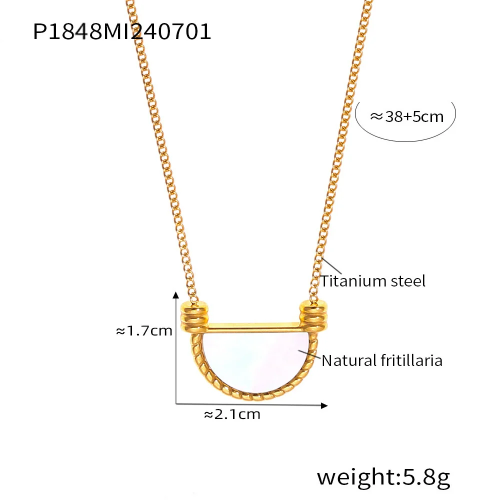 Wholesale Women's French Retro Elegant Titanium Steel Jewelry With Electroplated Ushape And Geometric Inlaid White Seashell Semicircle Pendant Necklace - Image 7
