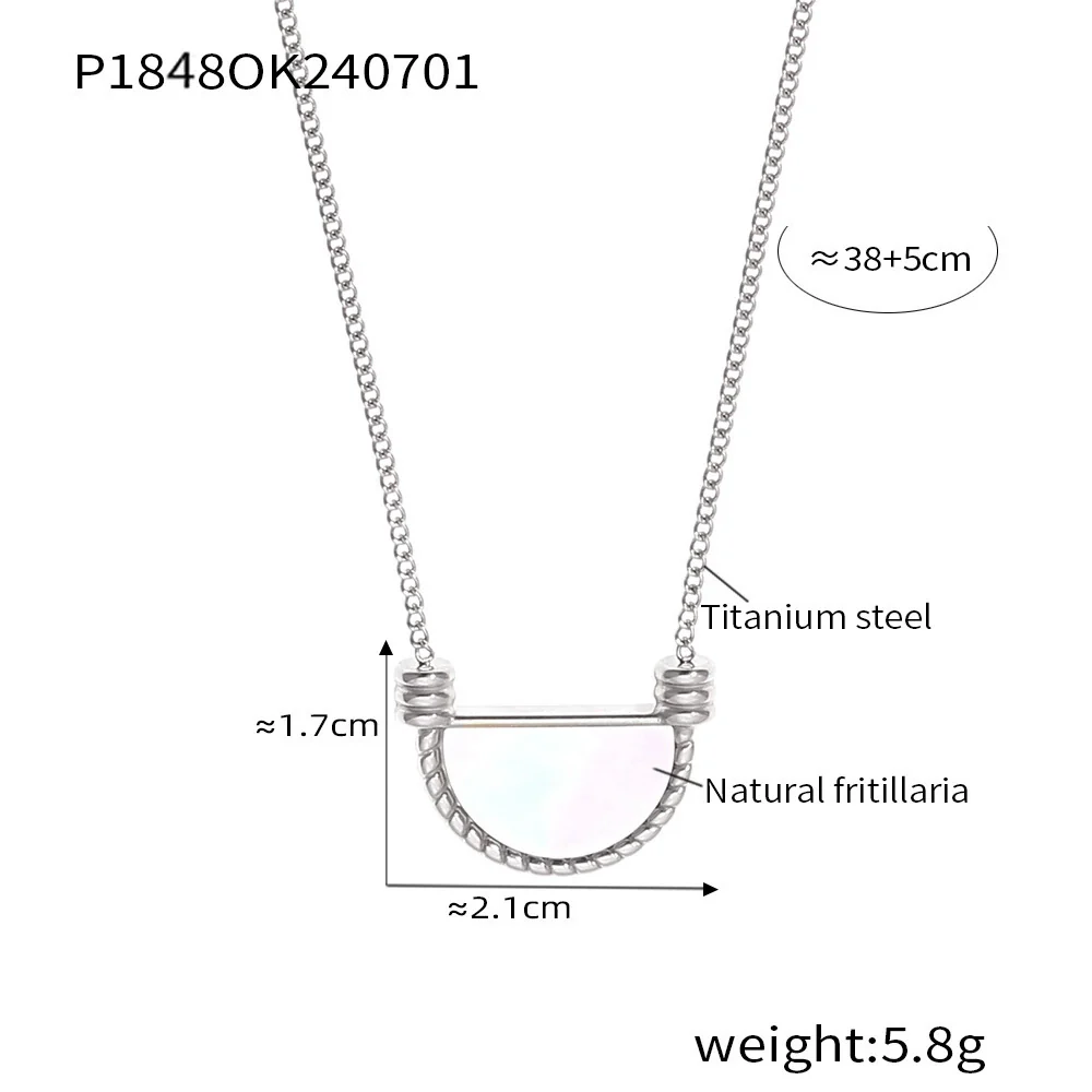 Wholesale Women's French Retro Elegant Titanium Steel Jewelry With Electroplated Ushape And Geometric Inlaid White Seashell Semicircle Pendant Necklace - Image 8