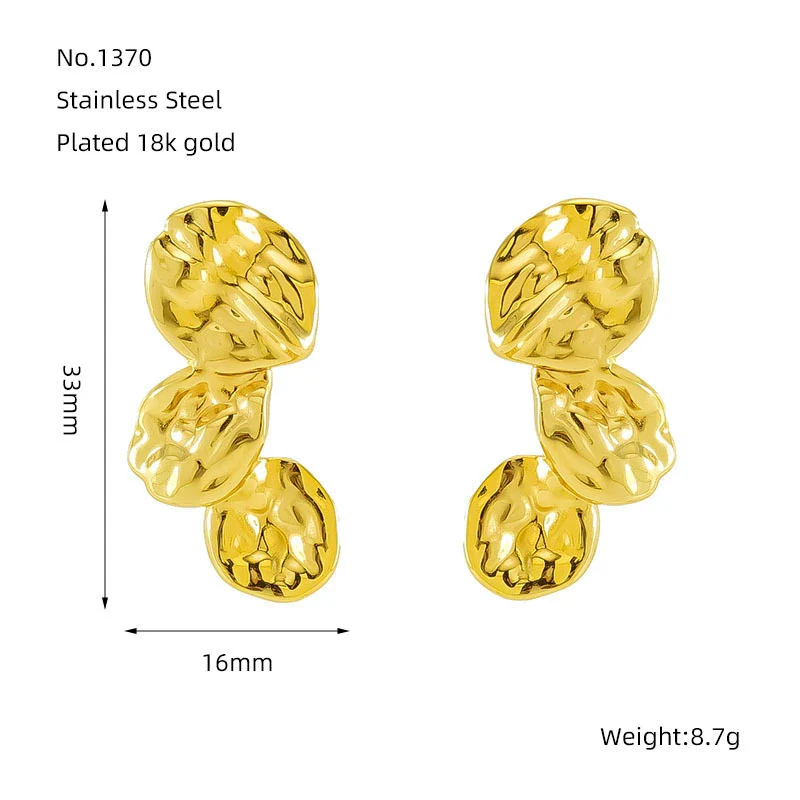 Wholesale Women's French Retro 316L Stainless Steel Lava Earrings With Irregular Petal Pleat Design And Geometric Flower Pattern - Image 6