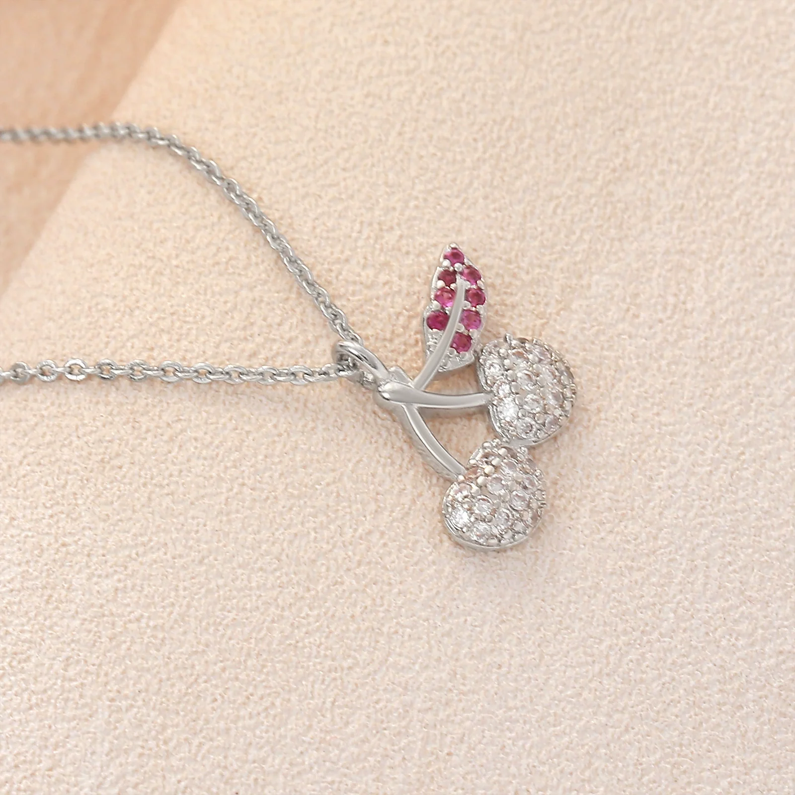 Wholesale Women's Fresh Clean Aesthetic Fruit Pattern Copper Necklace With Electroplated Real Gold Inlaid Colorful Zircon And Micro Red Corundum - Image 3