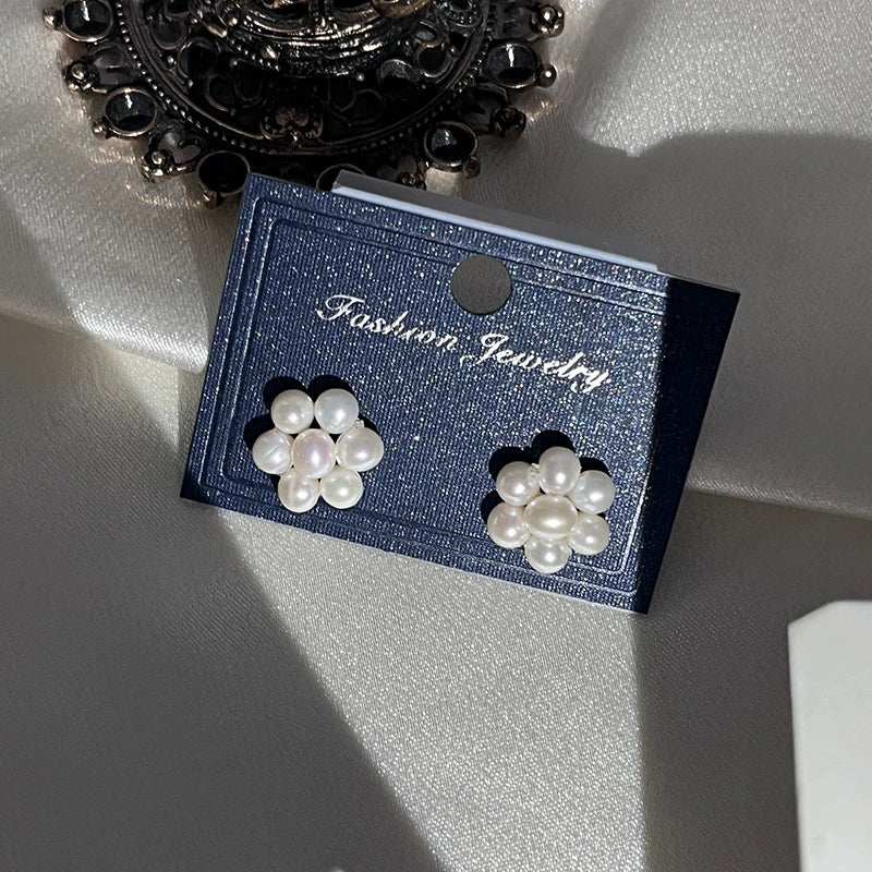 Wholesale Women's Freshwater Pearl S925 Silver Needle Elegant Minimalist Fashion Earrings With Flat Round Rose Buns Round Oblate Shape - Image 3