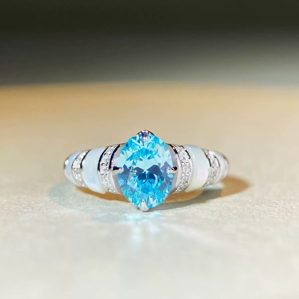 Wholesale Women's Fritillary Ring 925 Sterling Silver Geometric Fashion Electroplated Aqua Sapphire Blue Series - Image 2