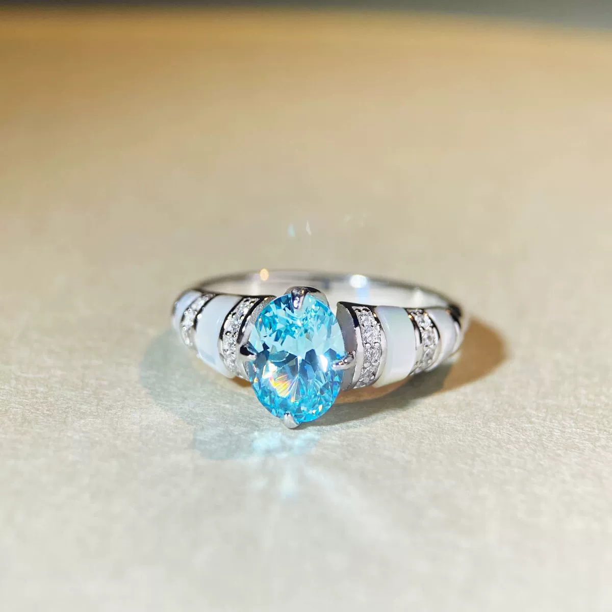 Wholesale Women's Fritillary Ring 925 Sterling Silver Geometric Fashion Electroplated Aqua Sapphire Blue Series - Image 3