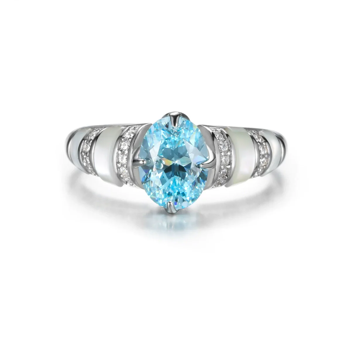 Wholesale Women's Fritillary Ring 925 Sterling Silver Geometric Fashion Electroplated Aqua Sapphire Blue Series - Image 5